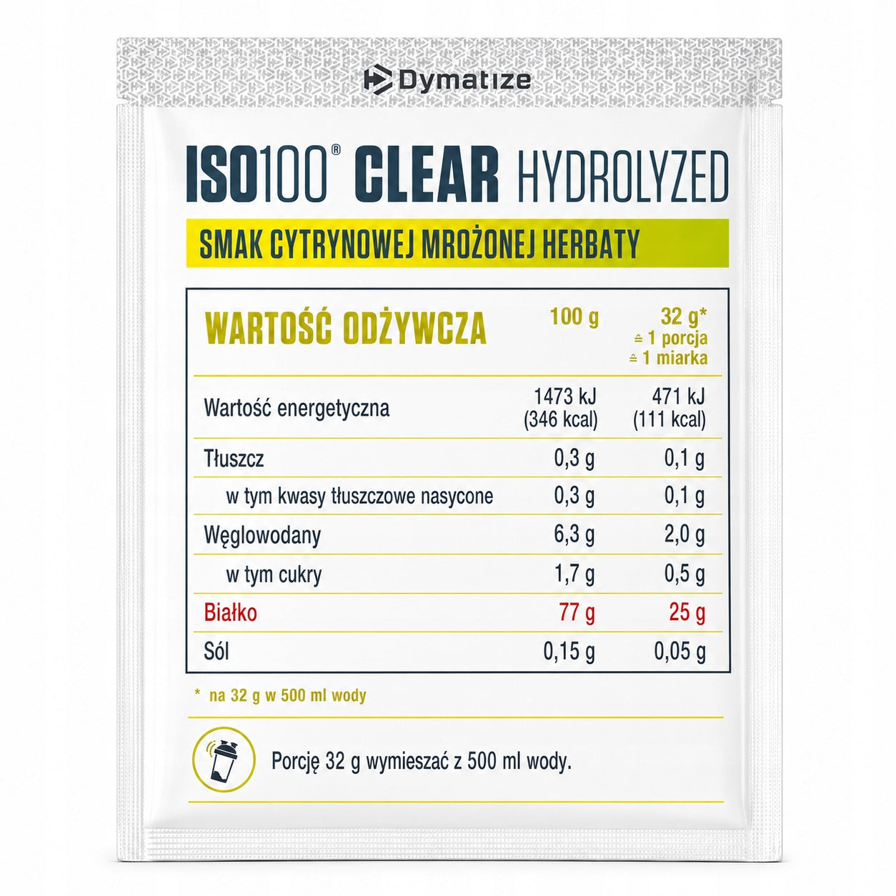 Protein isolate Dymatize ISO 100 Iced lemon tea 32 g WPI per mass Expiration date at least 3 months from the date of purchase