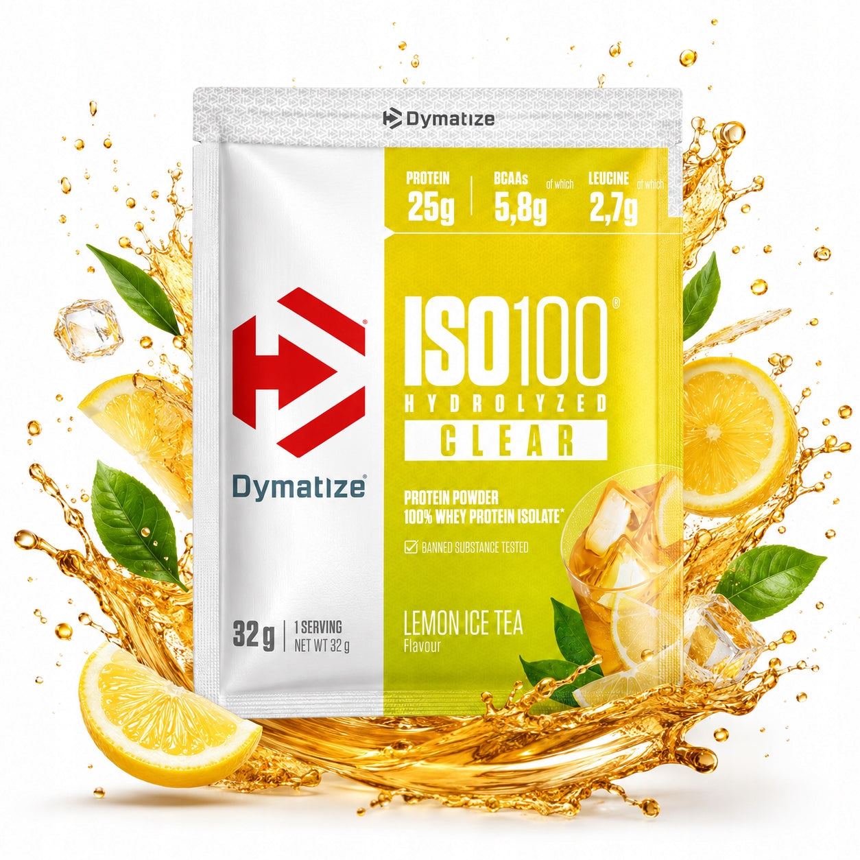 Protein isolate Dymatize ISO 100 Iced lemon tea 32 g WPI per mass