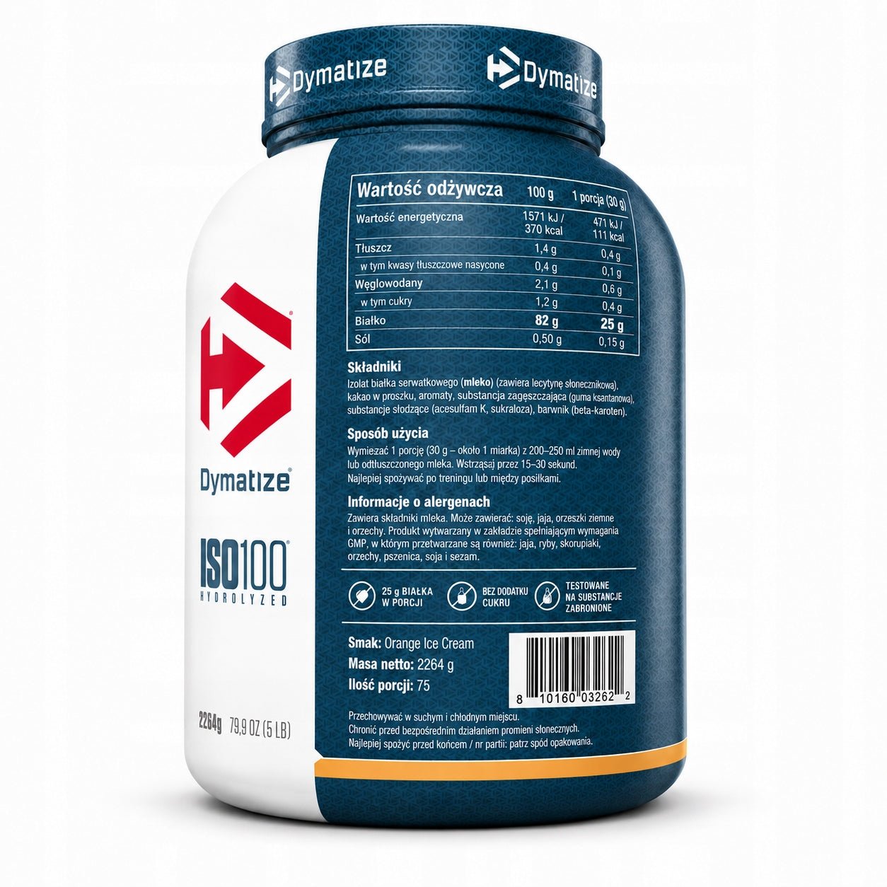 Protein isolate Dymatize ISO 100 Orange ice cream 2,264 kg whey protein Expiration date at least 3 months from the date of purchase