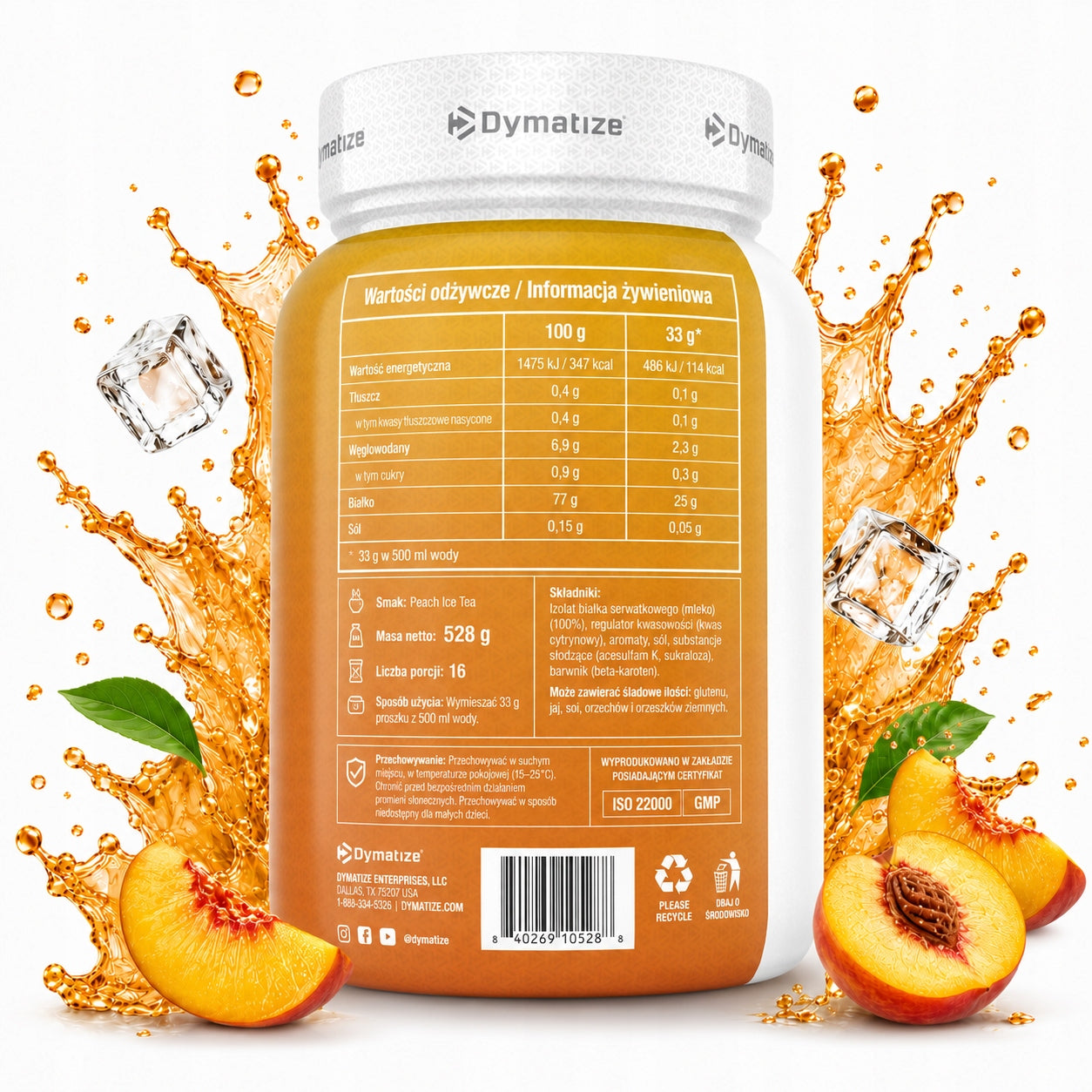 Protein isolate Dymatize ISO 100 Peach 528 g whey protein WPI Expiration date at least 3 months from the date of purchase
