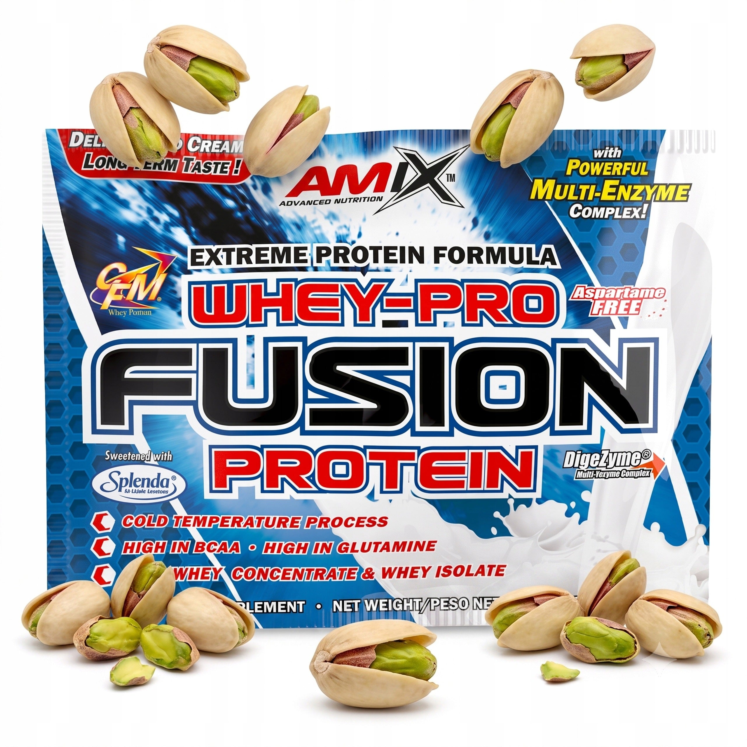 Protein supplement 30g pistachio sachet whey protein WPC isolate CFM enzymes