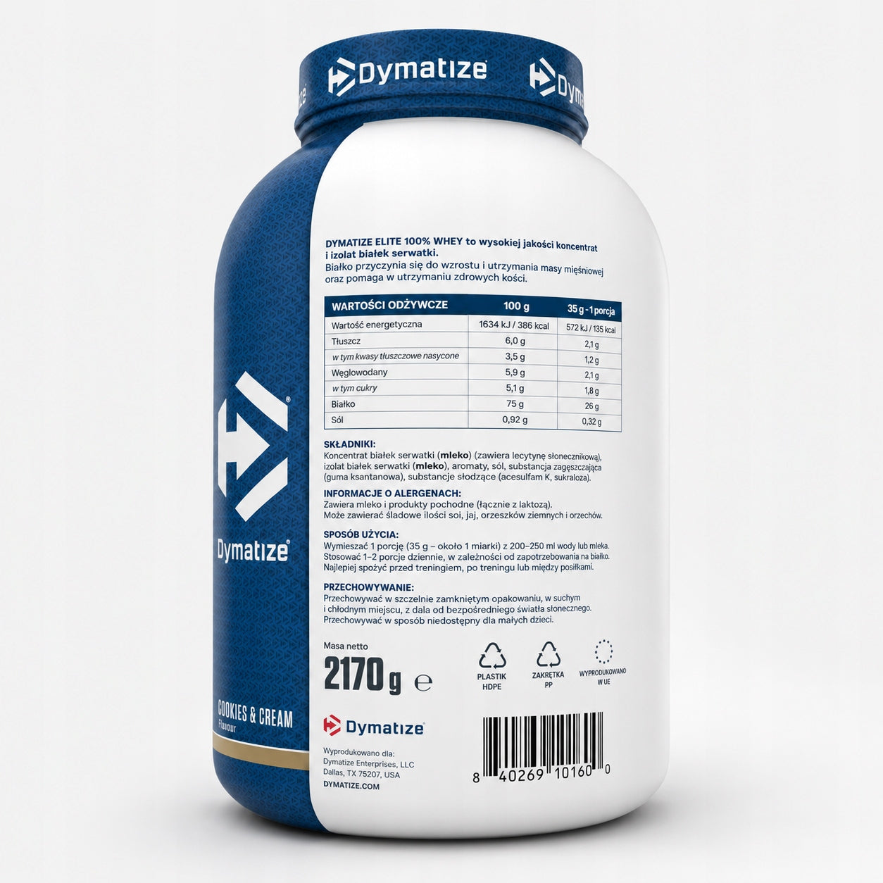 Protein supplement Dymatize Elite Whey Biscuits and cream 2,17 kg per mass Expiration date at least 3 months from the date of purchase
