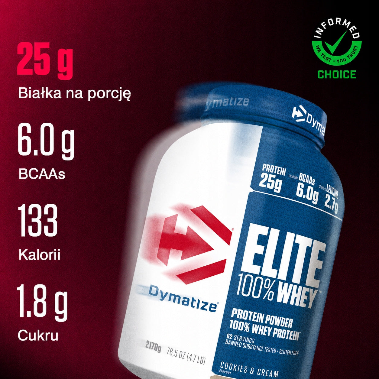 Protein supplement Dymatize Elite Whey Biscuits and cream 2,17 kg per mass Packaging status original