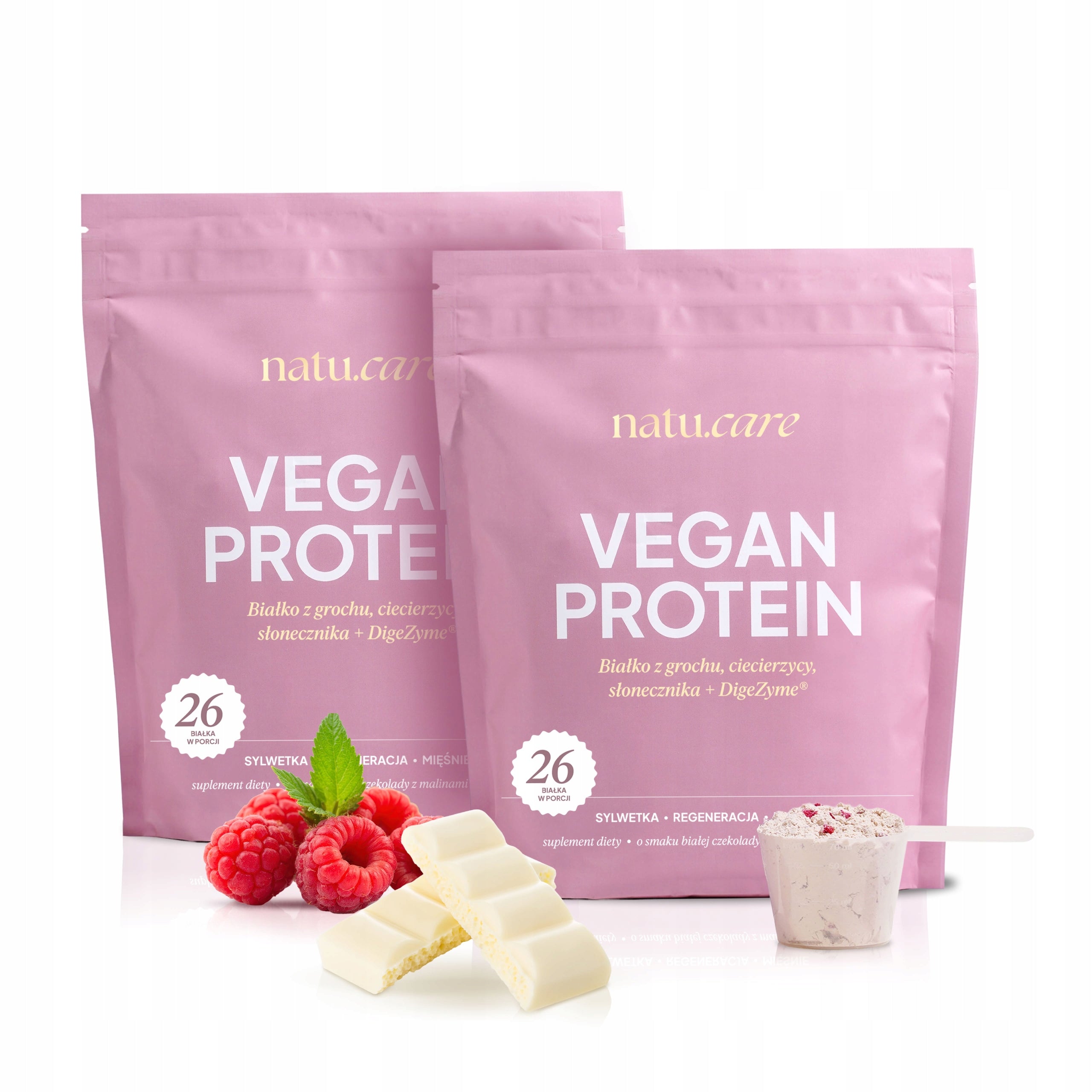 Protein supplement Vegan PROTEIN White chocolate raspberry Natu.Care - 2x525g