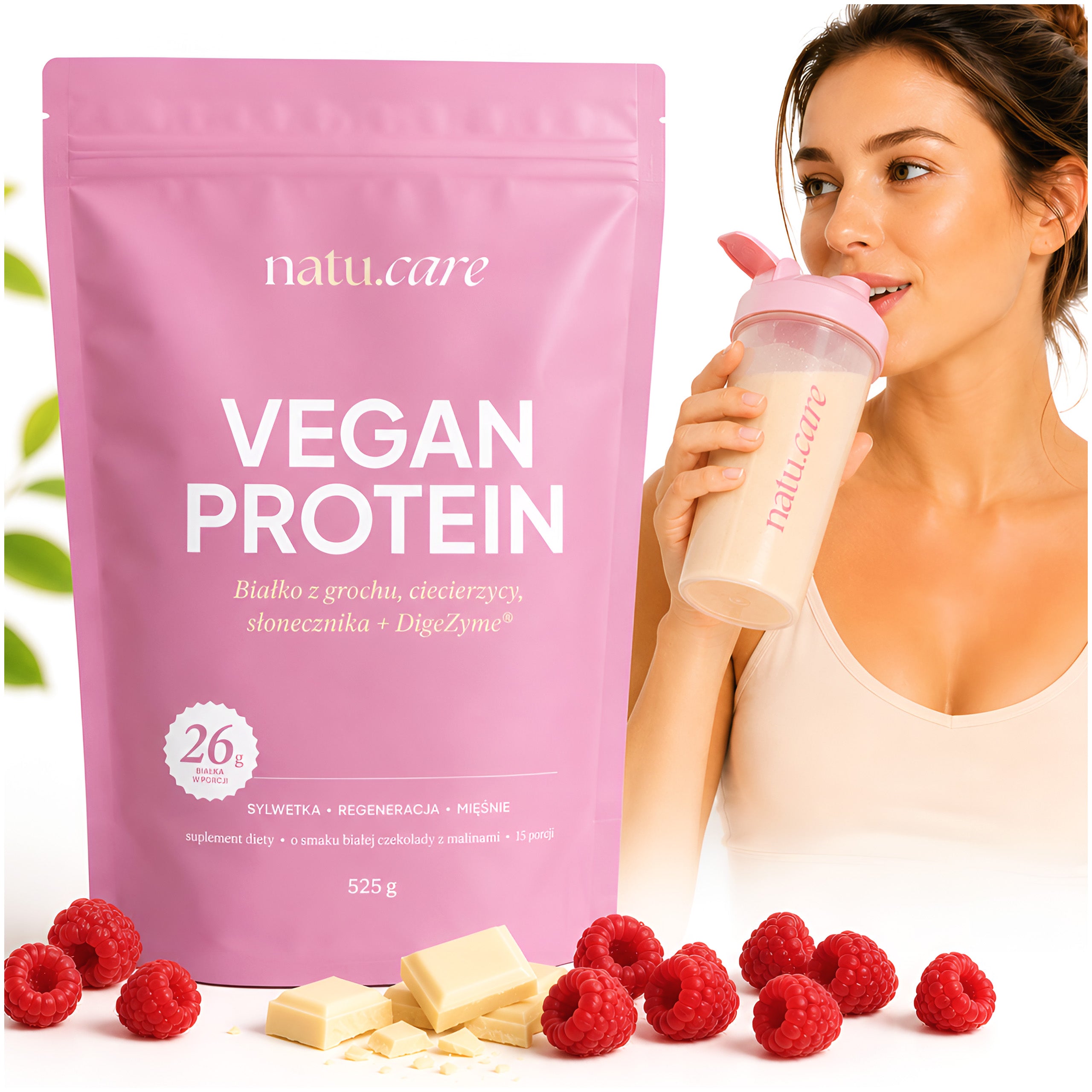 Protein supplement Vegan PROTEIN White chocolate raspberry Natu.Care - 525 g