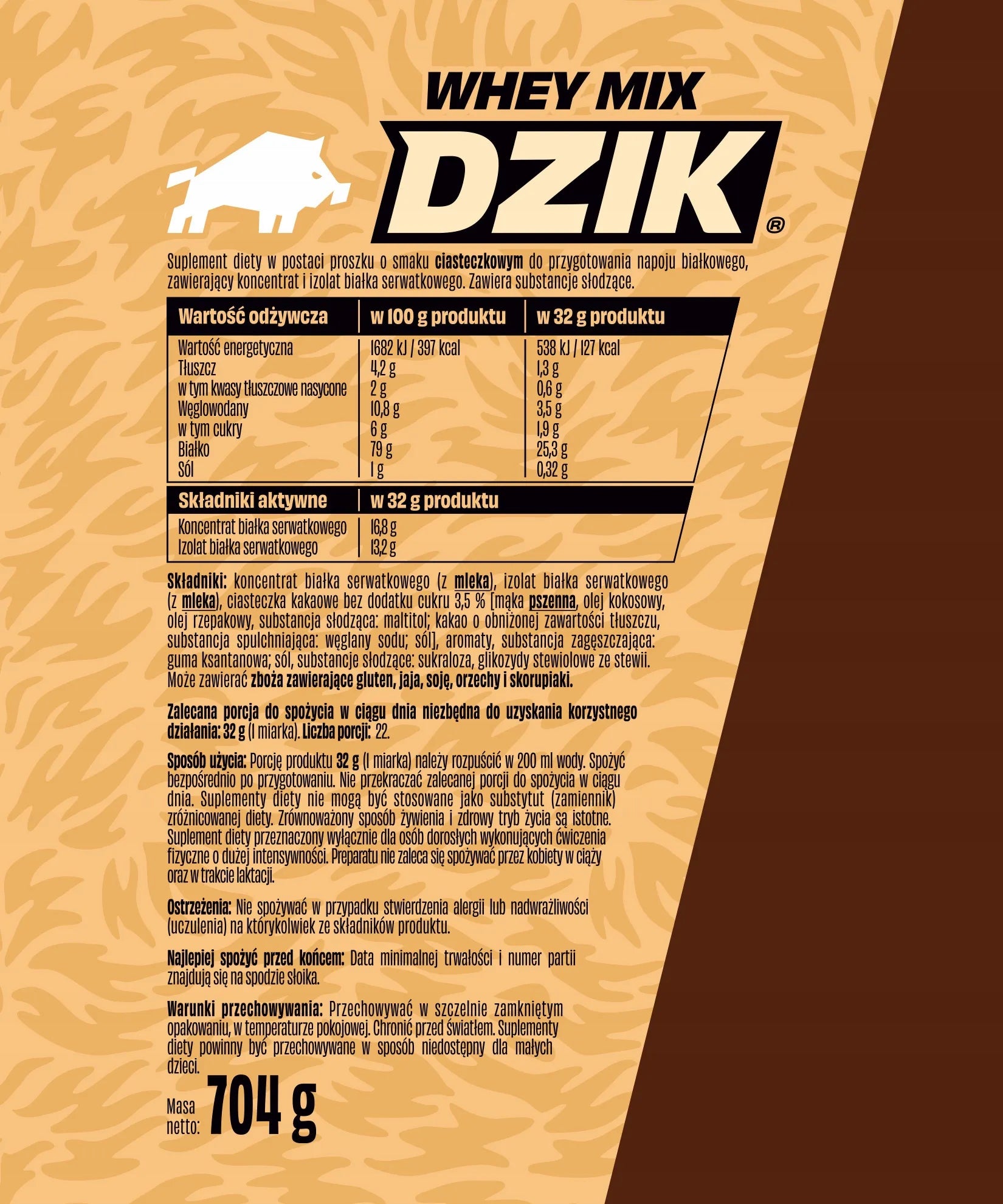 Protein supplement WPC&WPI WHEY MIX DZIK 704g taste COOKIE Expiration date at least six months from the date of purchase