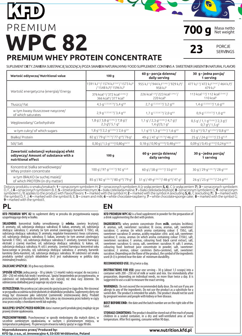 Protein supplement concentrate - WPC KFD powder 700g CHOCOLATE - RASPBERRY Packaging status original