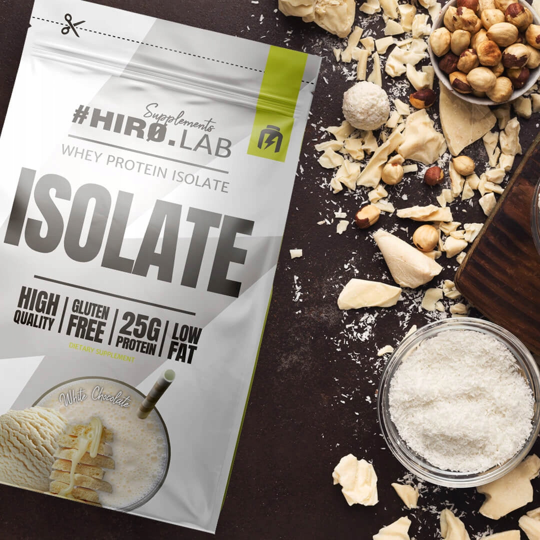Protein supplement protein isolate WPI HIRO.LAB ISOLATE 700 g white chocolate flavour Expiration date at least six months from the date of purchase
