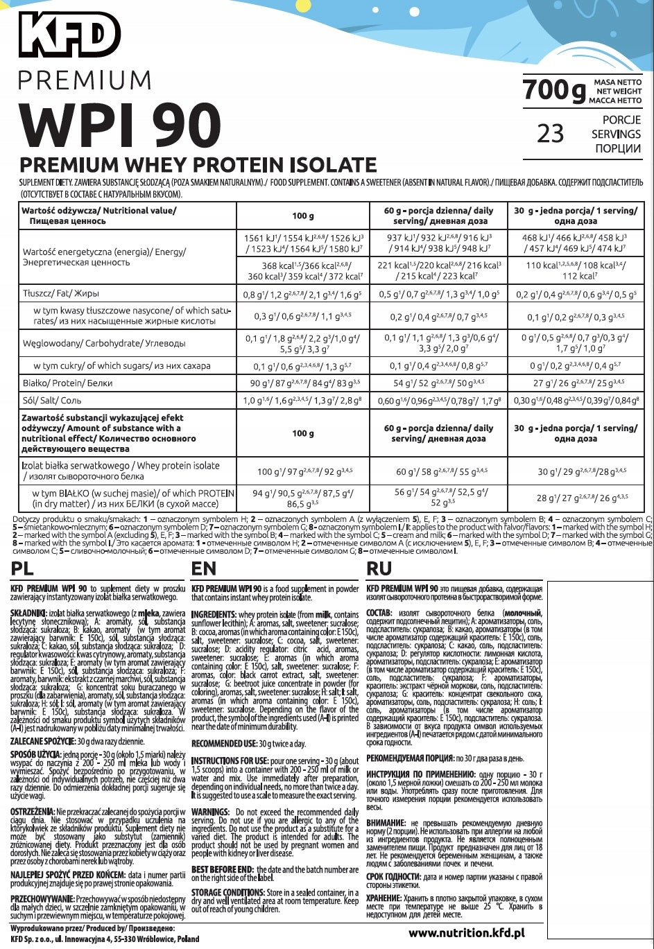 Protein supplement protein isolate - WPI KFD powder 700 g chocolate flavour Expiration date at least 1 year from the date of purchase