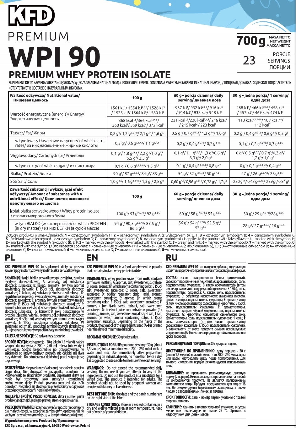 Protein supplement protein isolate - WPI KFD powder 700 g taste white chocolate Expiration date at least 1 month from the date of purchase