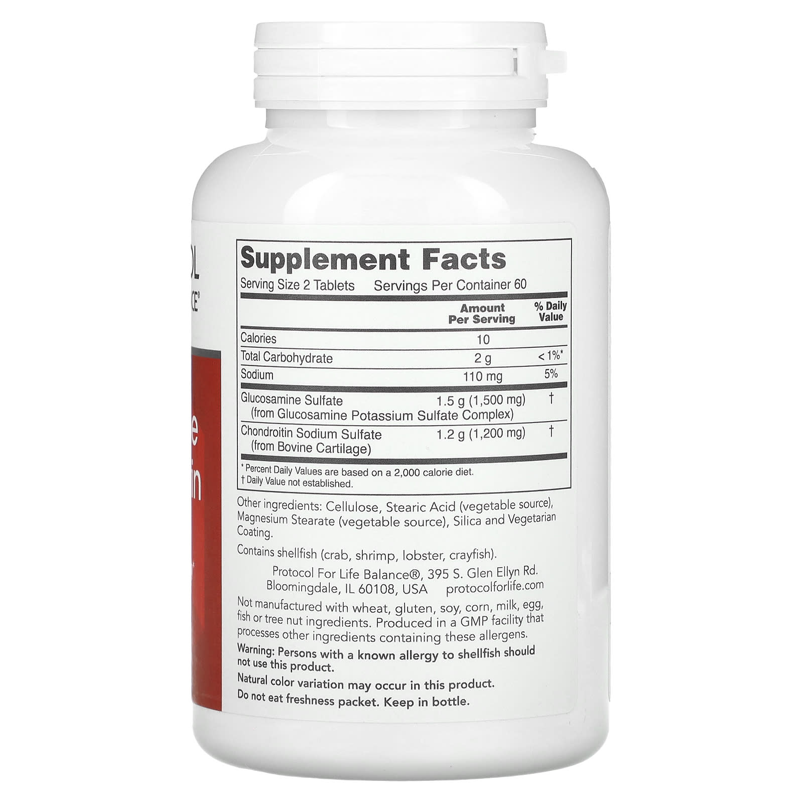 Protocol for Life Balance, Glucosamine and Chondroitin, 120 tablets Expiration date at least 3 months from the date of purchase