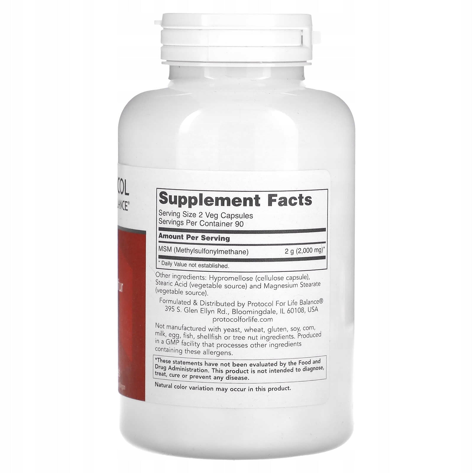 Protocol for Life Balance, MSM, 1,000 mg, 180 Veg Capsules Expiration date at least 3 months from the date of purchase