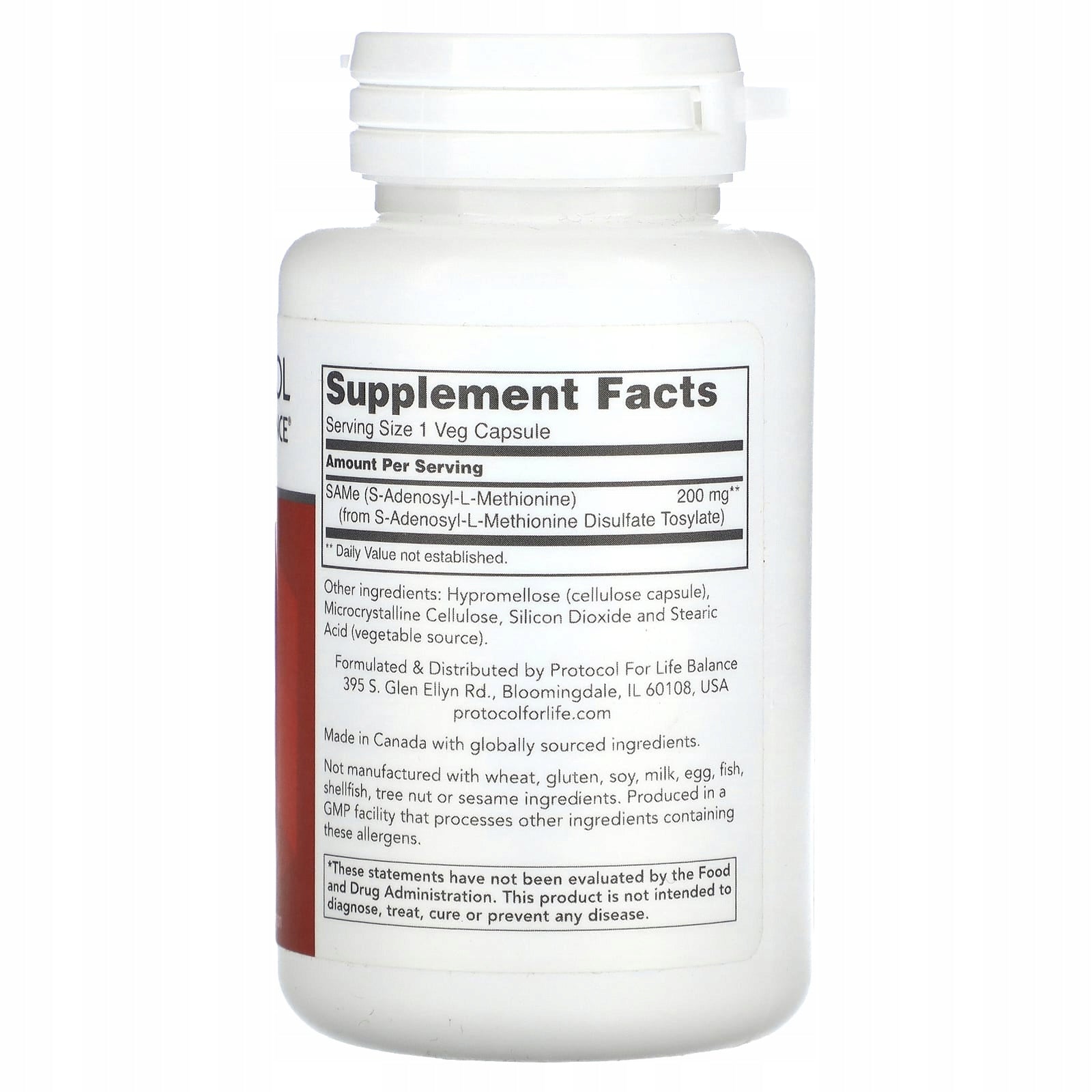 Protocol for Life Balance, SAMe, 200 mg, 60 vegetable capsules Expiration date at least 3 months from the date of purchase