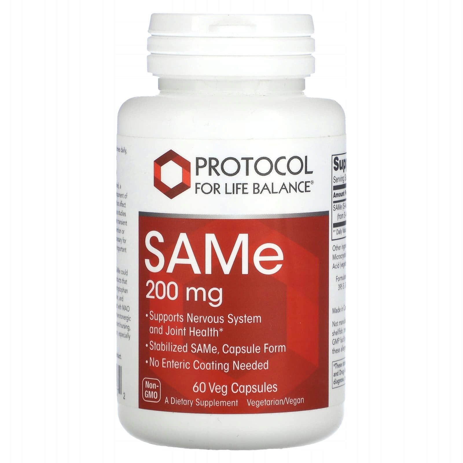 Protocol for Life Balance, SAMe, 200 mg, 60 vegetable capsules