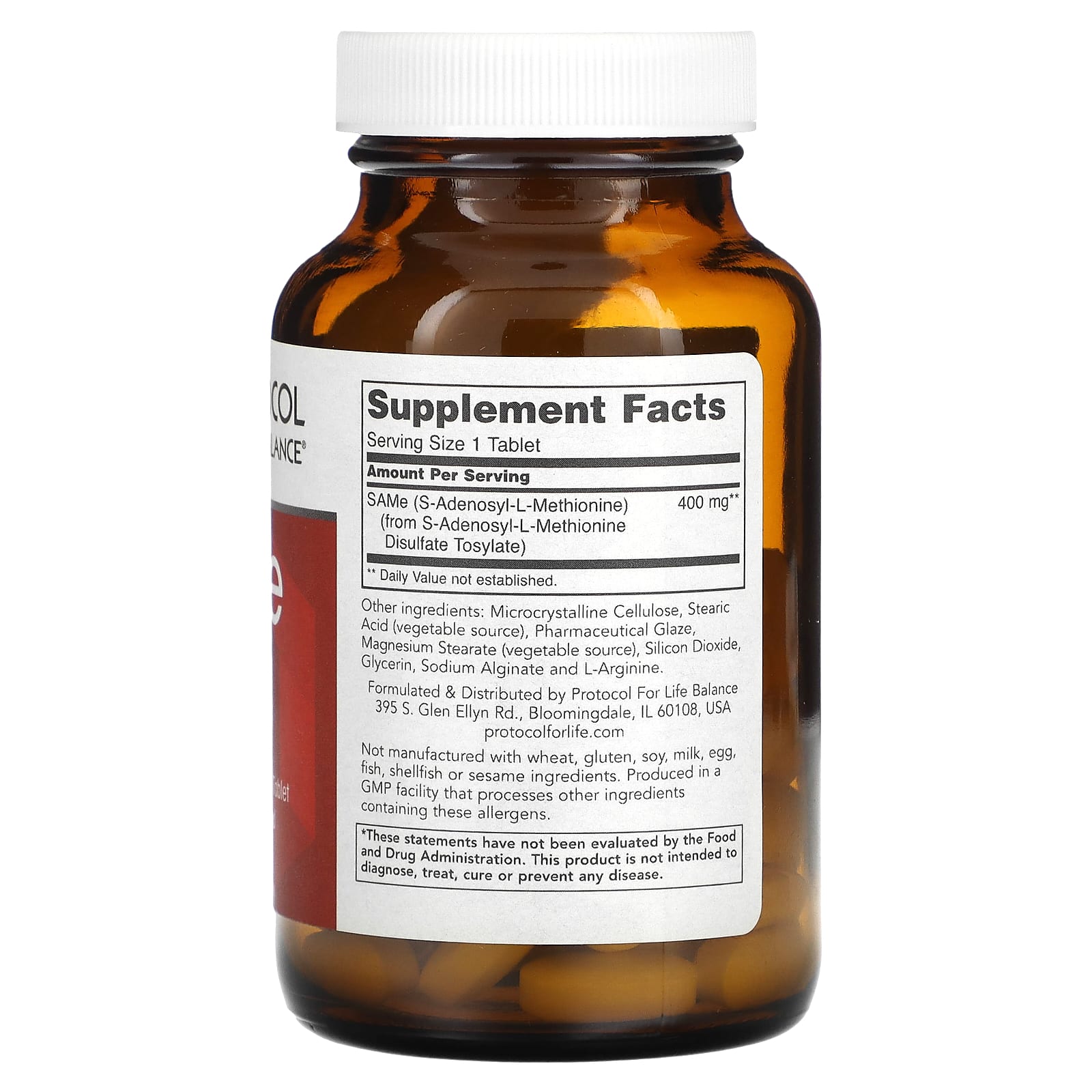 Protocol for Life Balance, SAMe, 400 mg, 60 tablets Expiration date at least 3 months from the date of purchase