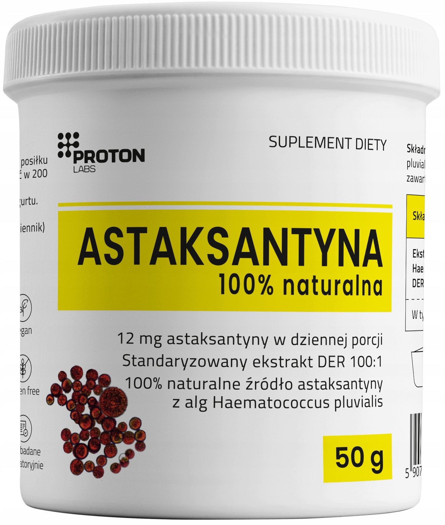Proton Labs ASTAXANTHIN 12 mg with ALG 100% NATURAL, Pure Powder 50g