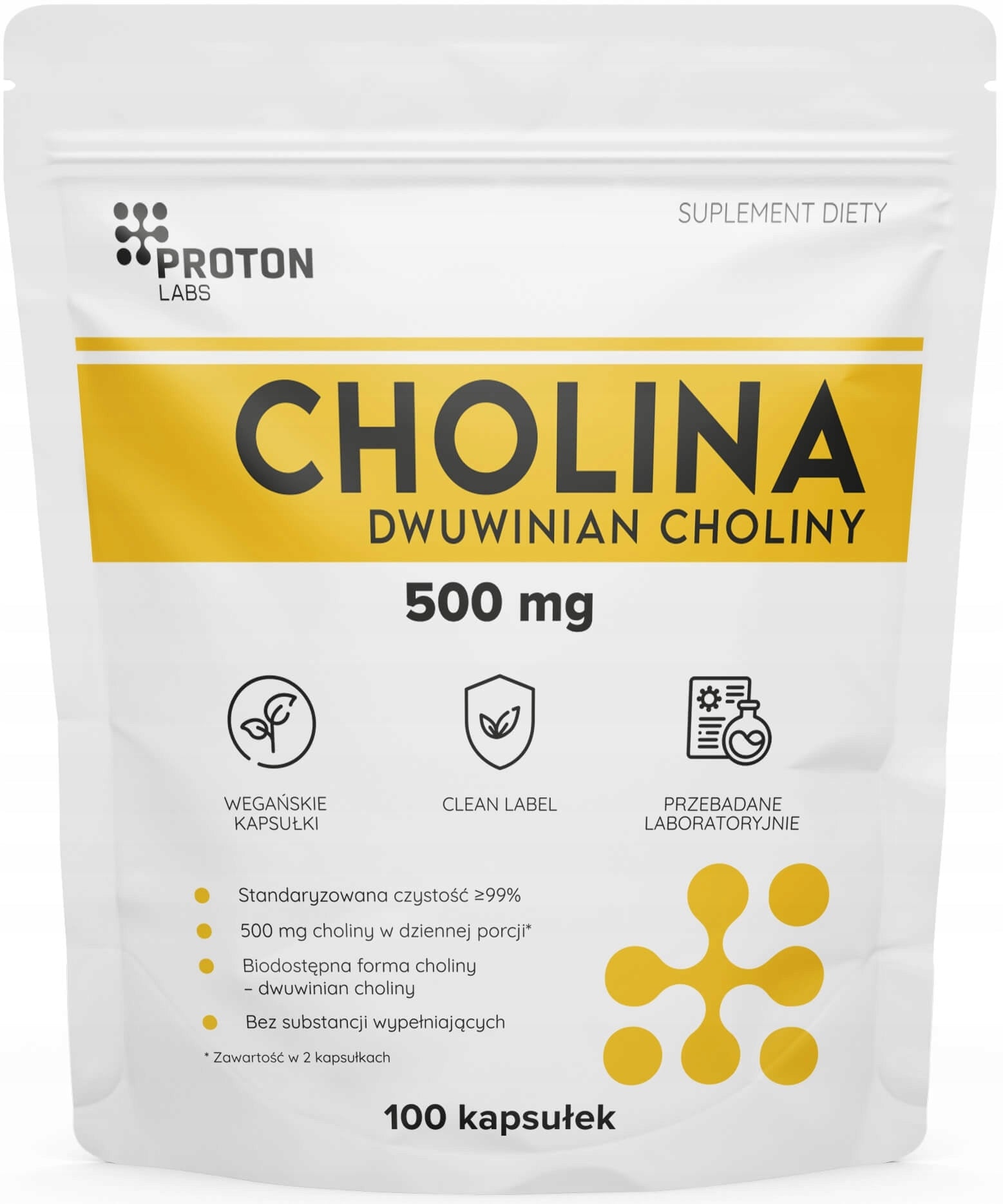 Proton Labs CHOLINE 500 mg Choline bitartrate 99,7% pure, LIVER - 100 kaps