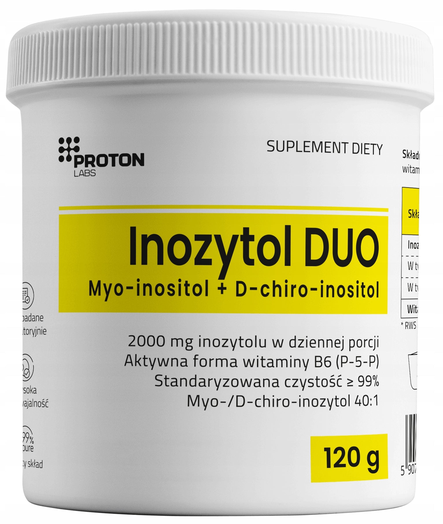 Proton Labs INOZYTOL DUO 2000mg Myo + D-Chiro Mio B8 40:1 Powder 120g