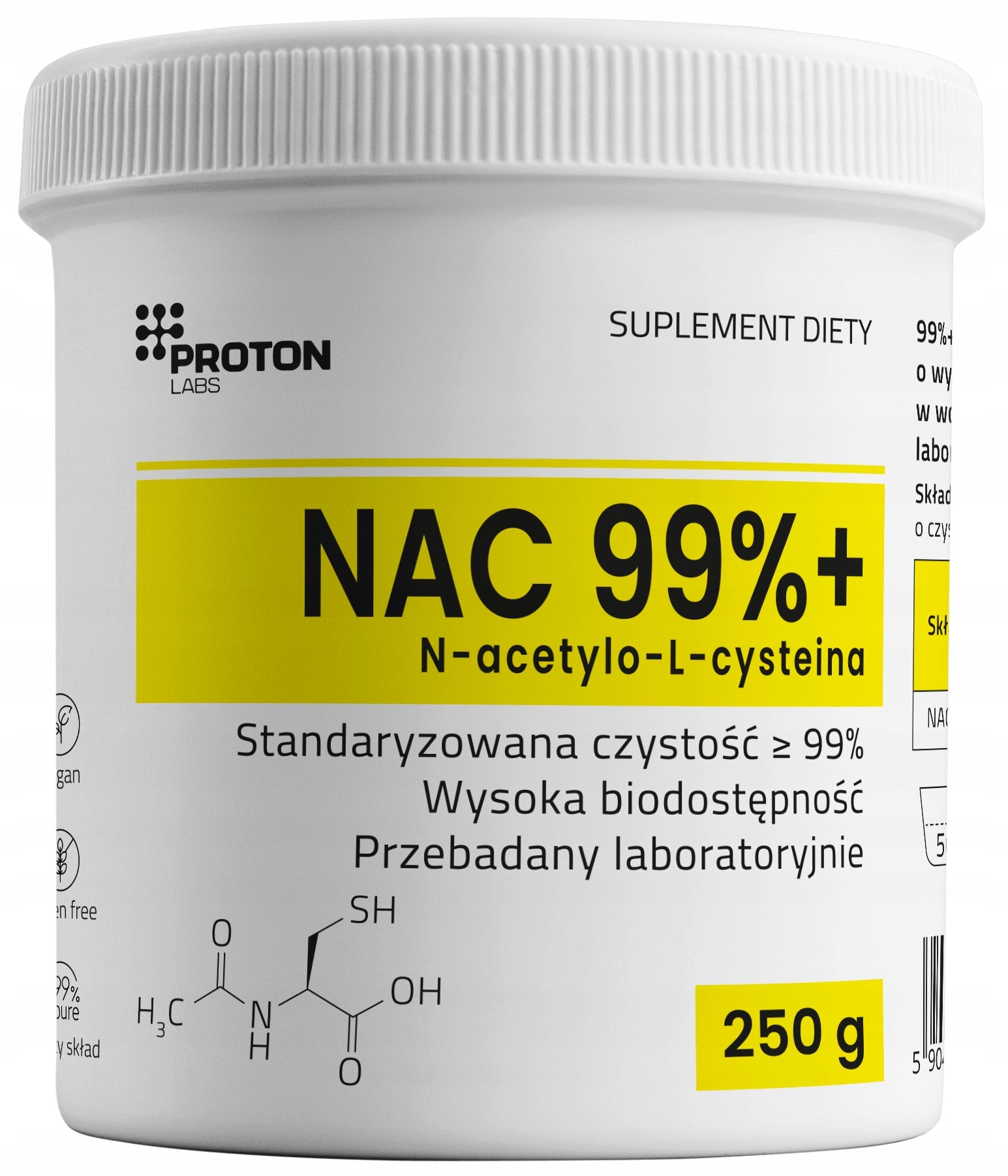 Proton Labs NAC 250 g POWDER 99.52% Pure N-ACETYL-L-CYSTEINE Detox