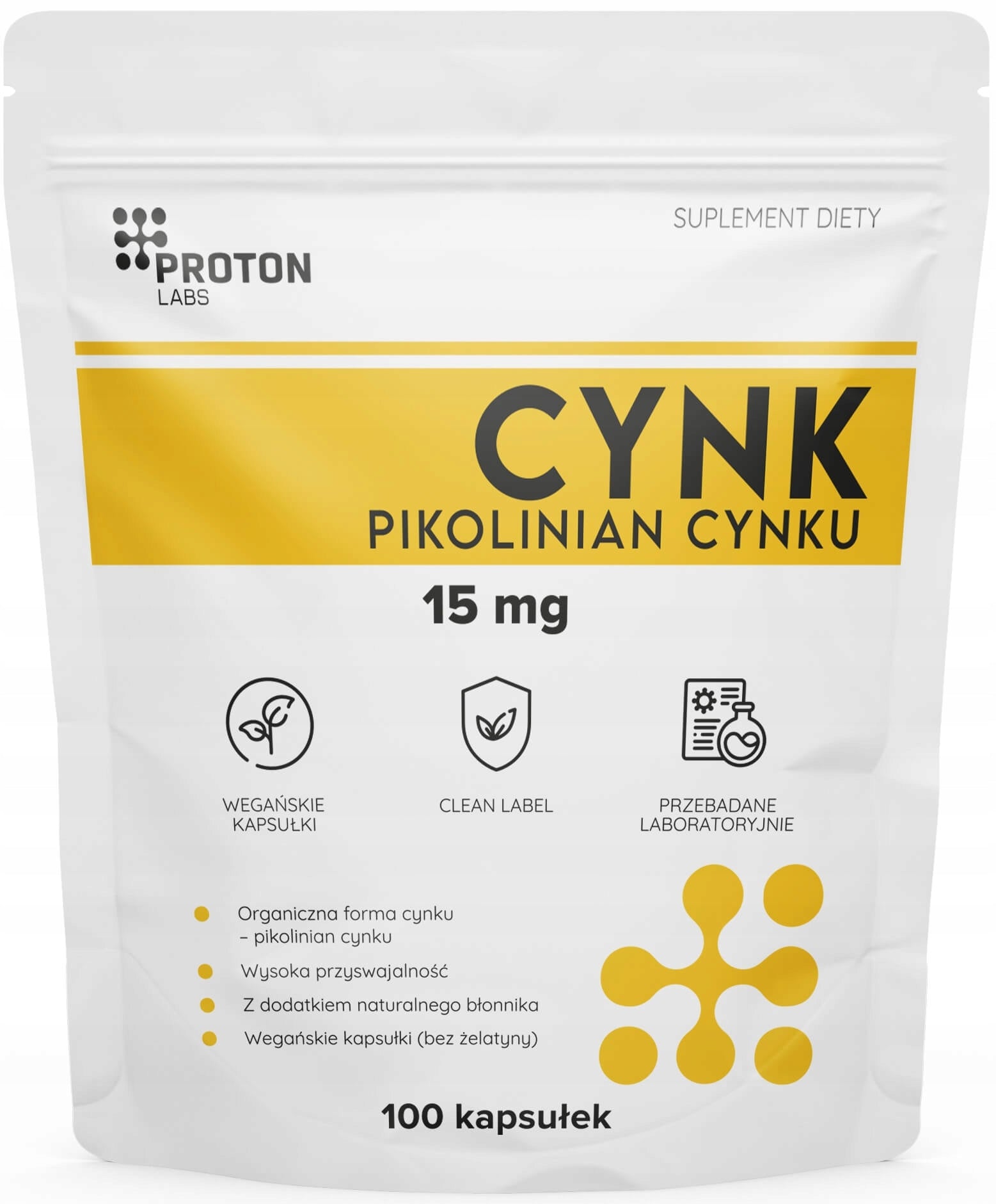 Proton Labs ZINC PICOLINATE Zinc Organic Zinc 15mg 100 KAPS Hair Skin