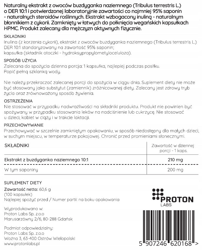 ProtonLabs TRIBULUS 10:1 Mace MAX 95% saponins LIBIDO testosterone 100k Packaging status original