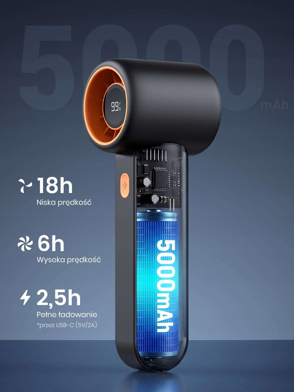 Przenośny Wiatrak Warmco 2w1 Mini Wentylator Ręczny Biurkowy USB 5000mAh Packaging status original