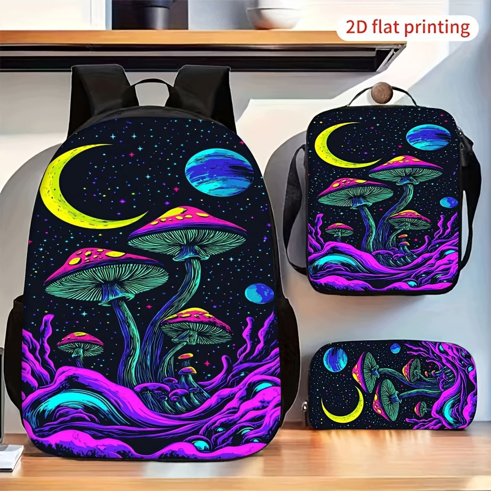 Psychedelic Cosmic Pattern Backpack Set with Crossbody Bag and Pencil Case