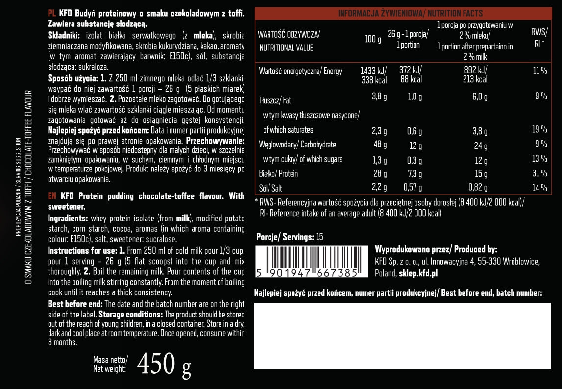 Pudding KFD powder 450 g chocolate flavour Packaging status original