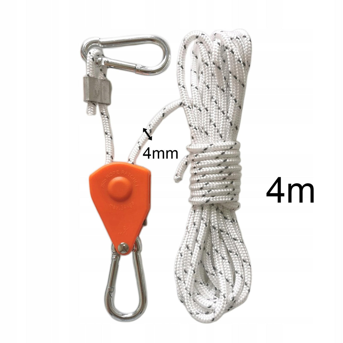 Pulley Ratchet Rope Hanger Wind Rope Secure Reinforced Gear Grow 4m White Packaging status original