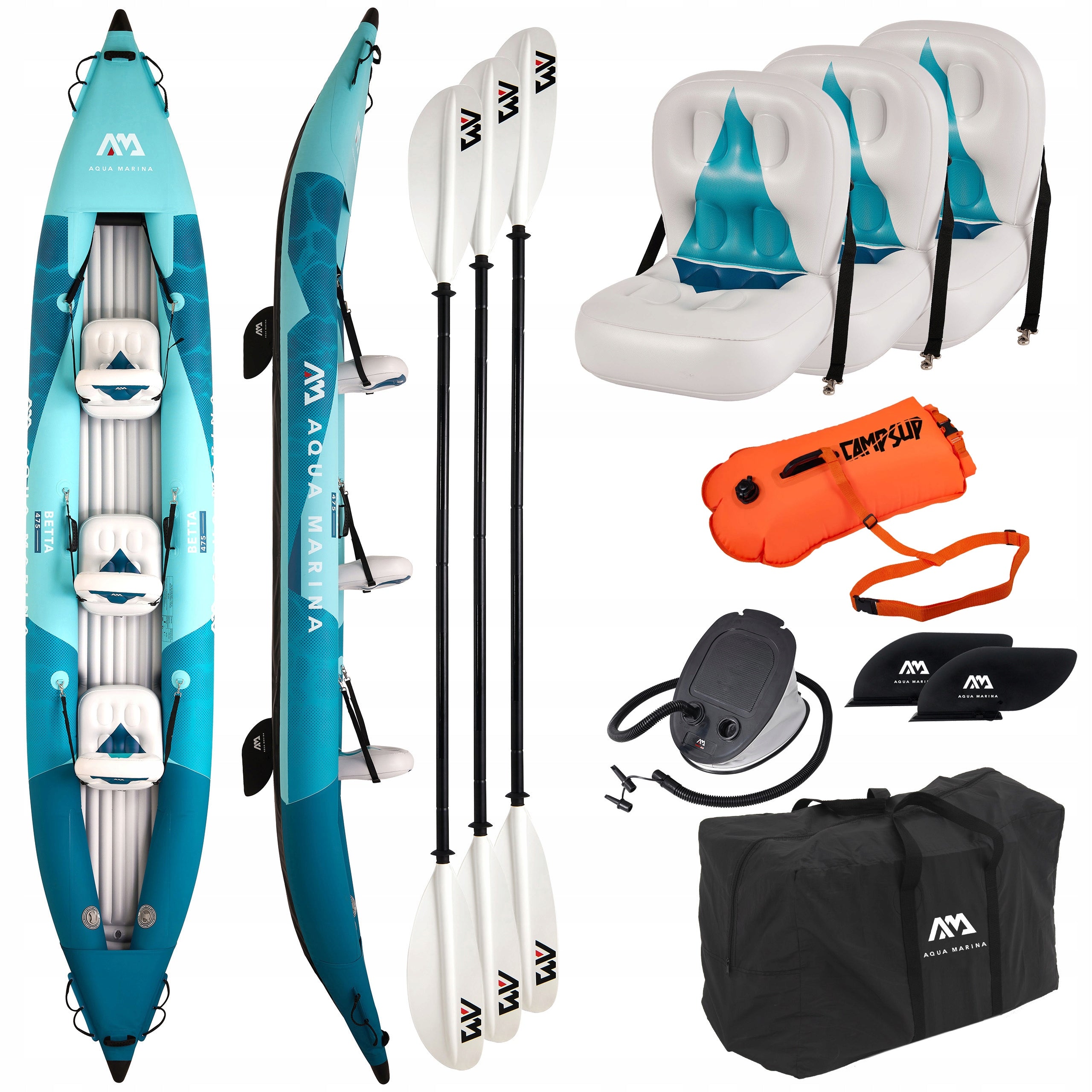 Pumped kayak Aqua Marina Betta 475 Blue 2026 3-person + Inflatable buoy