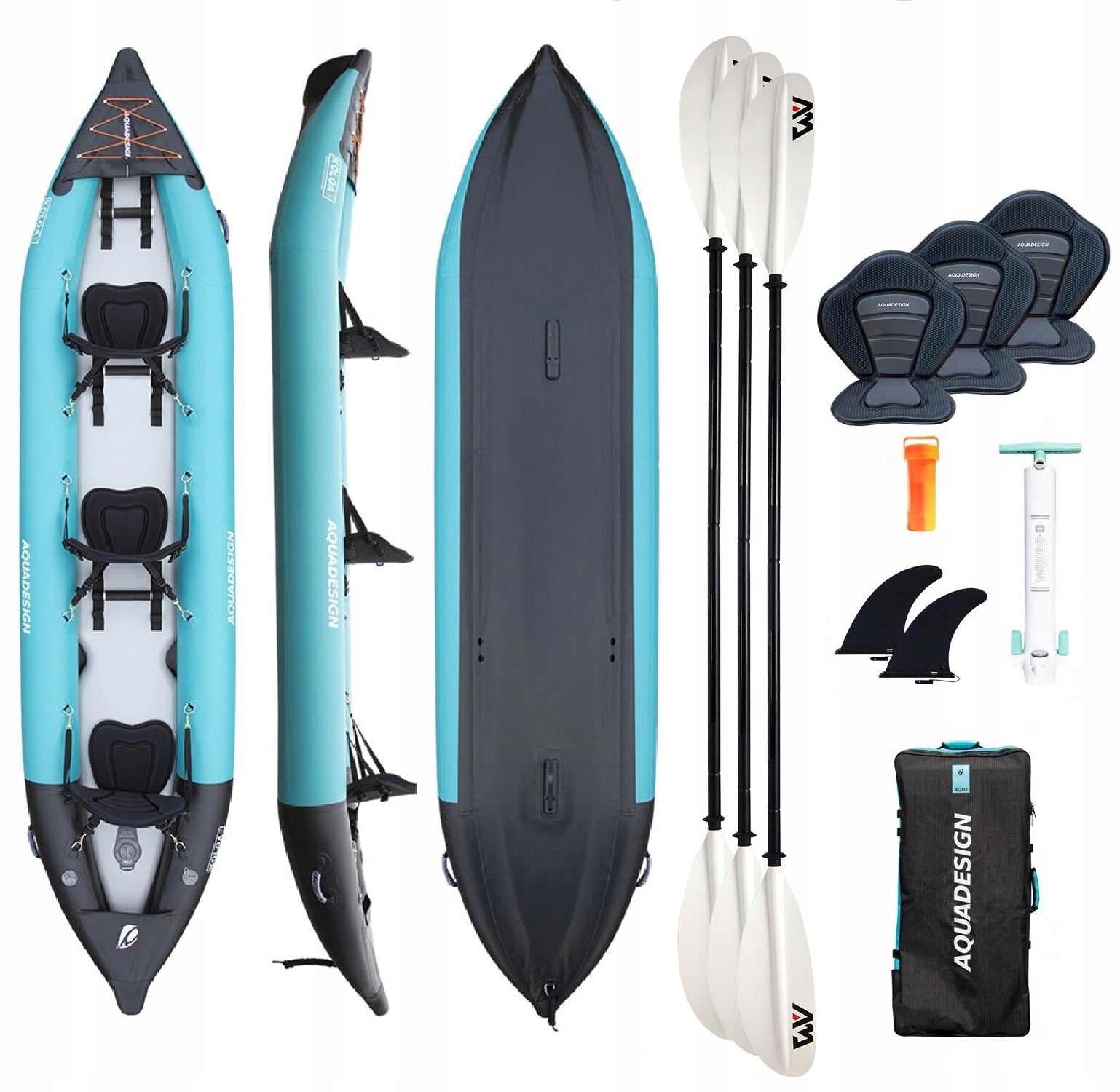 Pumped kayak Aquadesign Koloa 400 cm 3-person + 3x kayak paddle KP-1