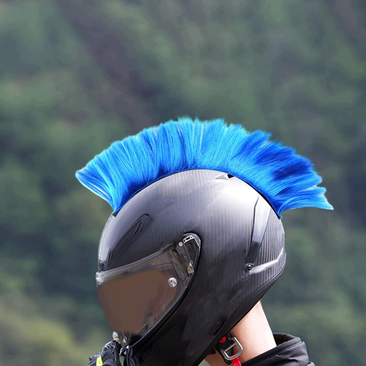 Punk Hair Wig Helmet Wigs Motorcycle Hairpiece Skinhead Wig Hair Bun Blue