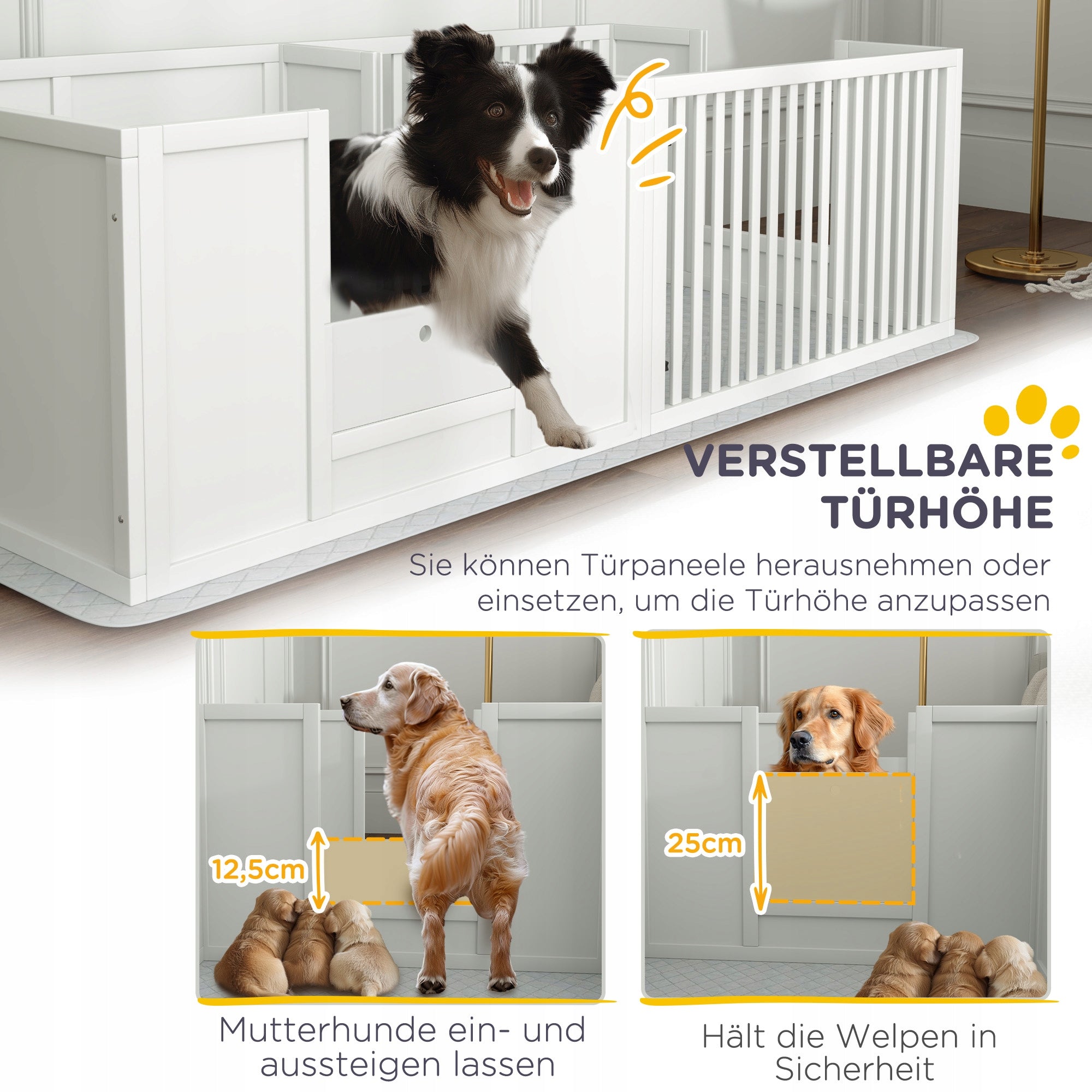 Puppies Cage with Pad, Playpen, Wood, 166x80x50 cm, White Kind cage