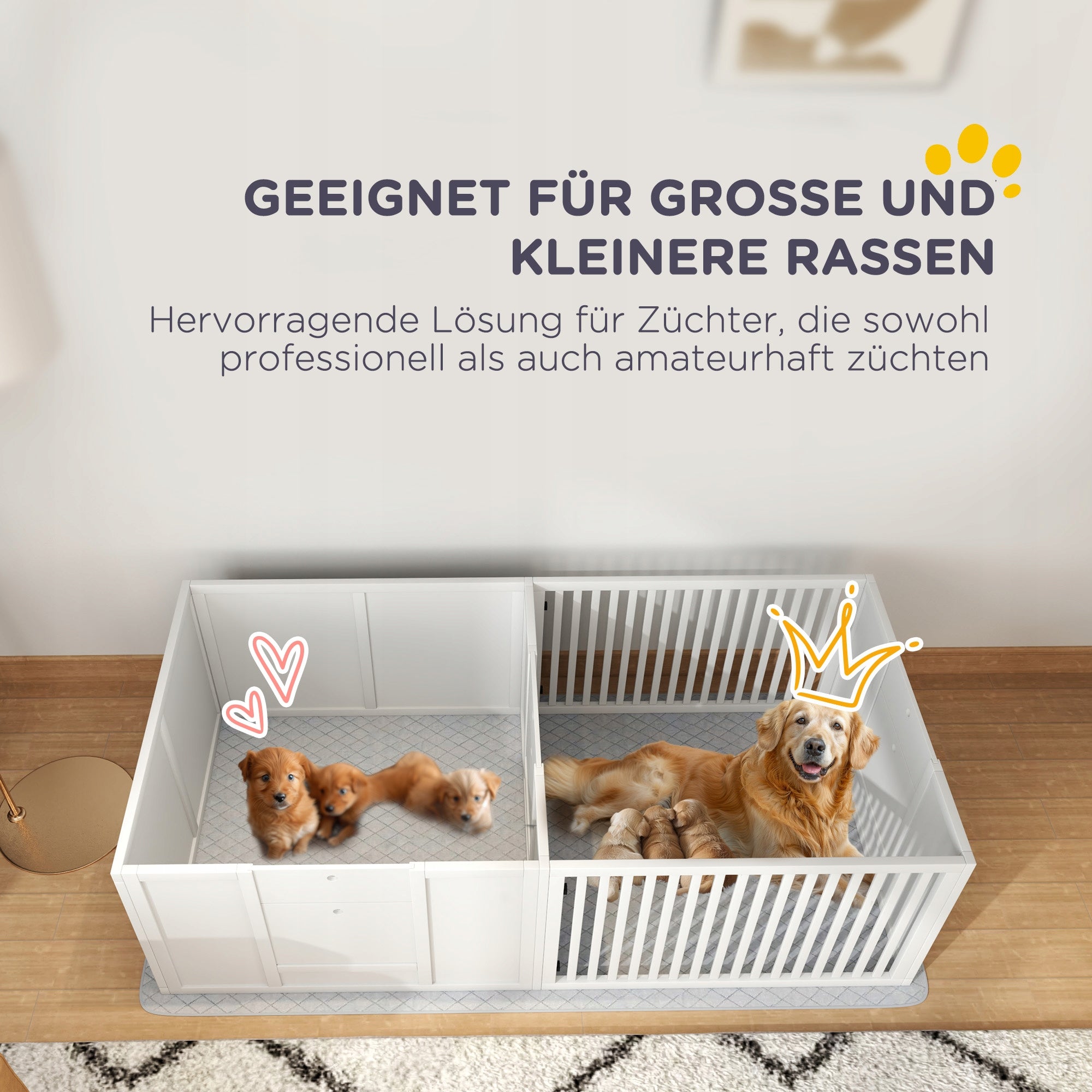 Puppies Cage with Pad, Playpen, Wood, 166x80x50 cm, White Trade name D06-220V00WT