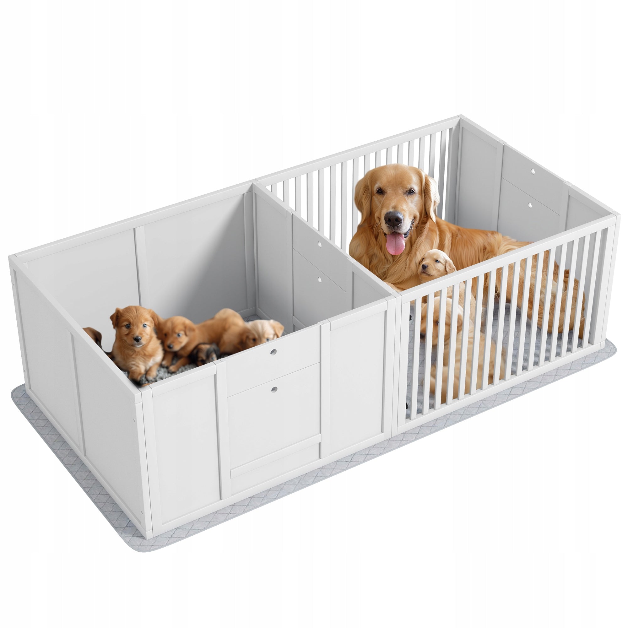 Puppies Cage with Pad, Playpen, Wood, 166x80x50 cm, White