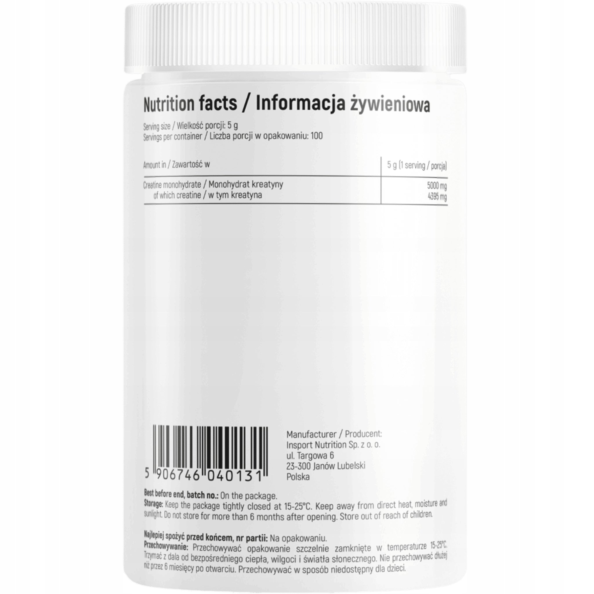 Pure CREATINE Monohydrate 500g MICRONIZED Strength regeneration | INSPORT Expiration date at least six months from the date of purchase