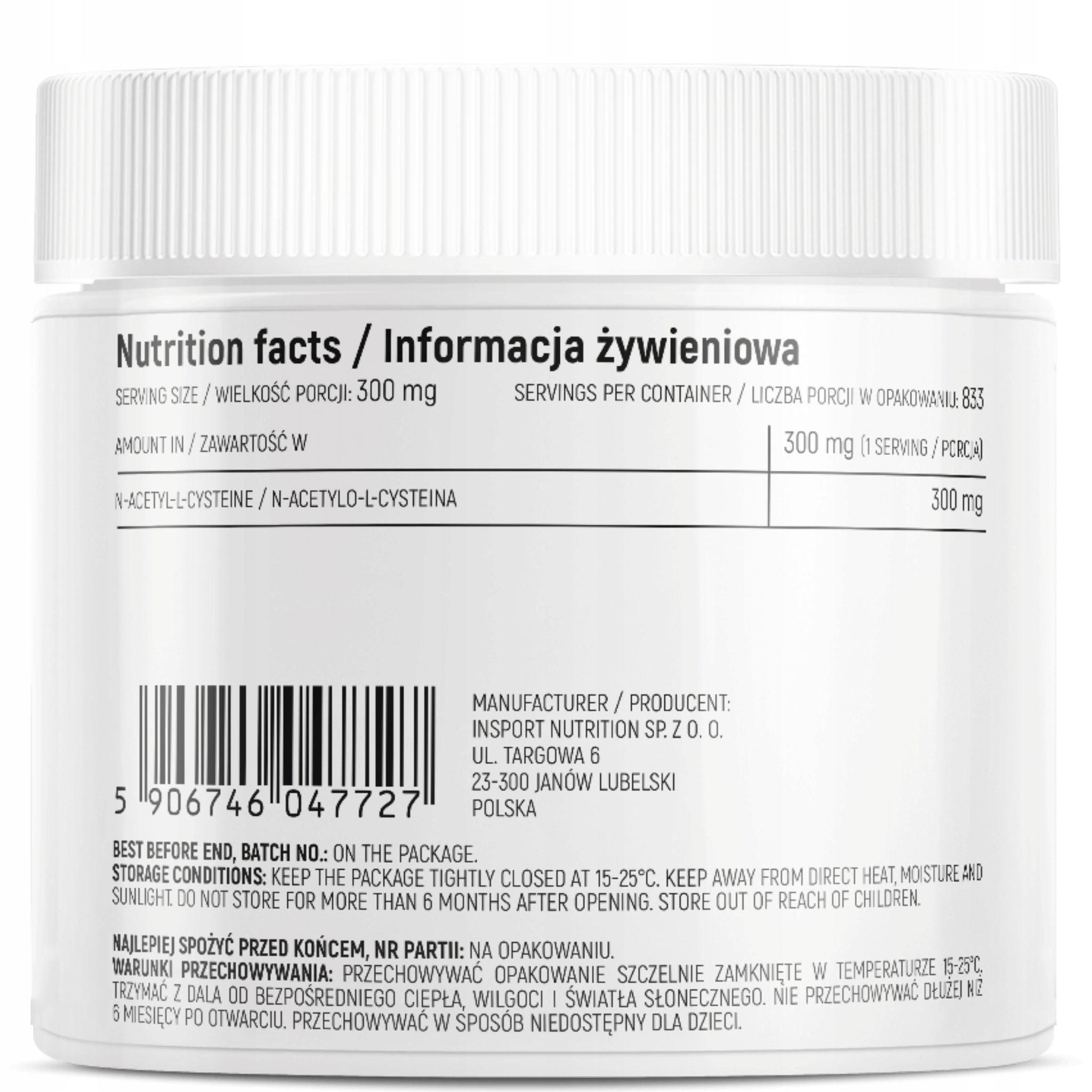 Pure NAC 250g N-ACETYL L-CYSTEINE Healthy LIVER PROTECTION | INSPORT EAN (GTIN) 5906746047727