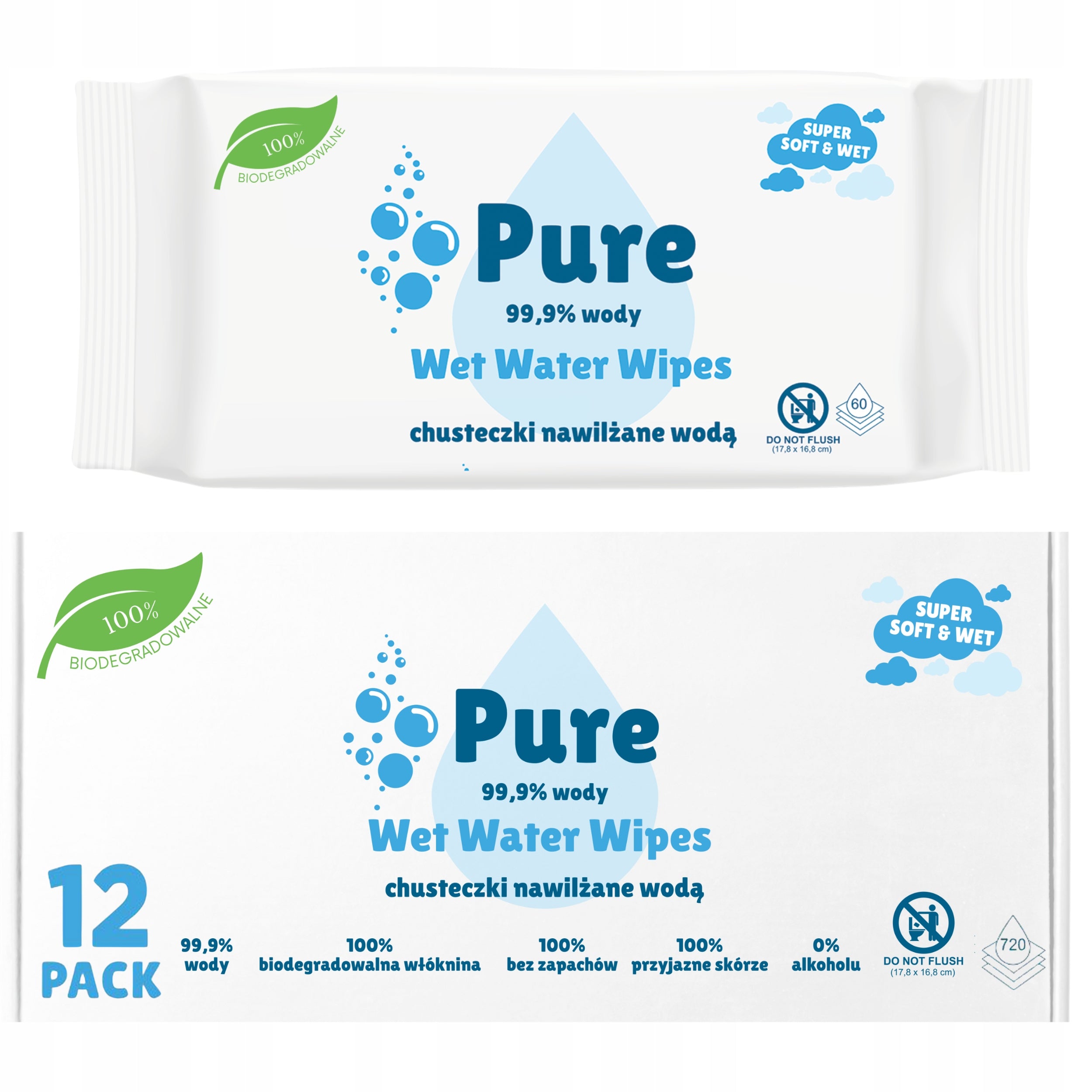 Pure wet wipes water wipes for babies 99,9% water 12x60pcs BIO