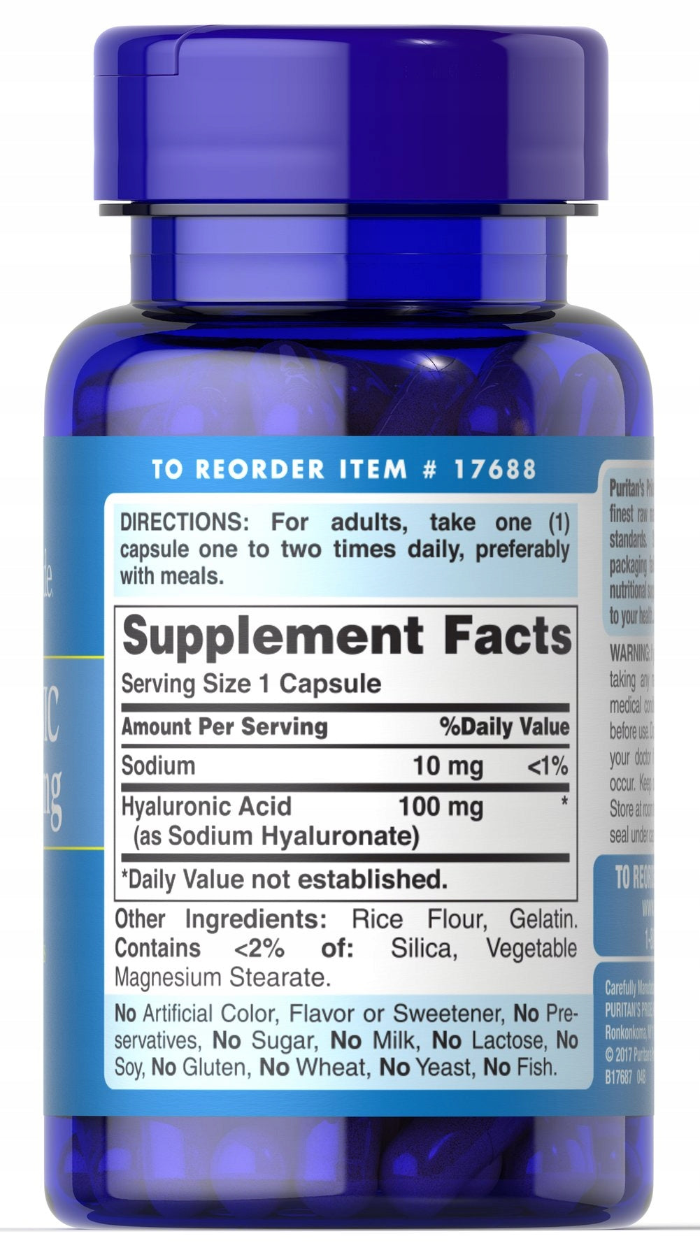 Puriatns Pride Hyaluronic Acid 100 mg 60 capsules HYALURONIC ACID EAN (GTIN) 025077176885