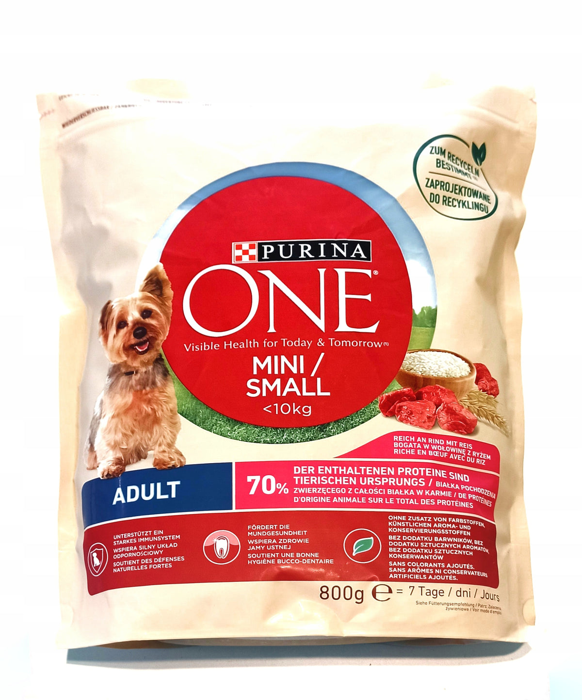 Purina One Mini Adult Dry Dog Food Beef Rice 800g Small Breeds