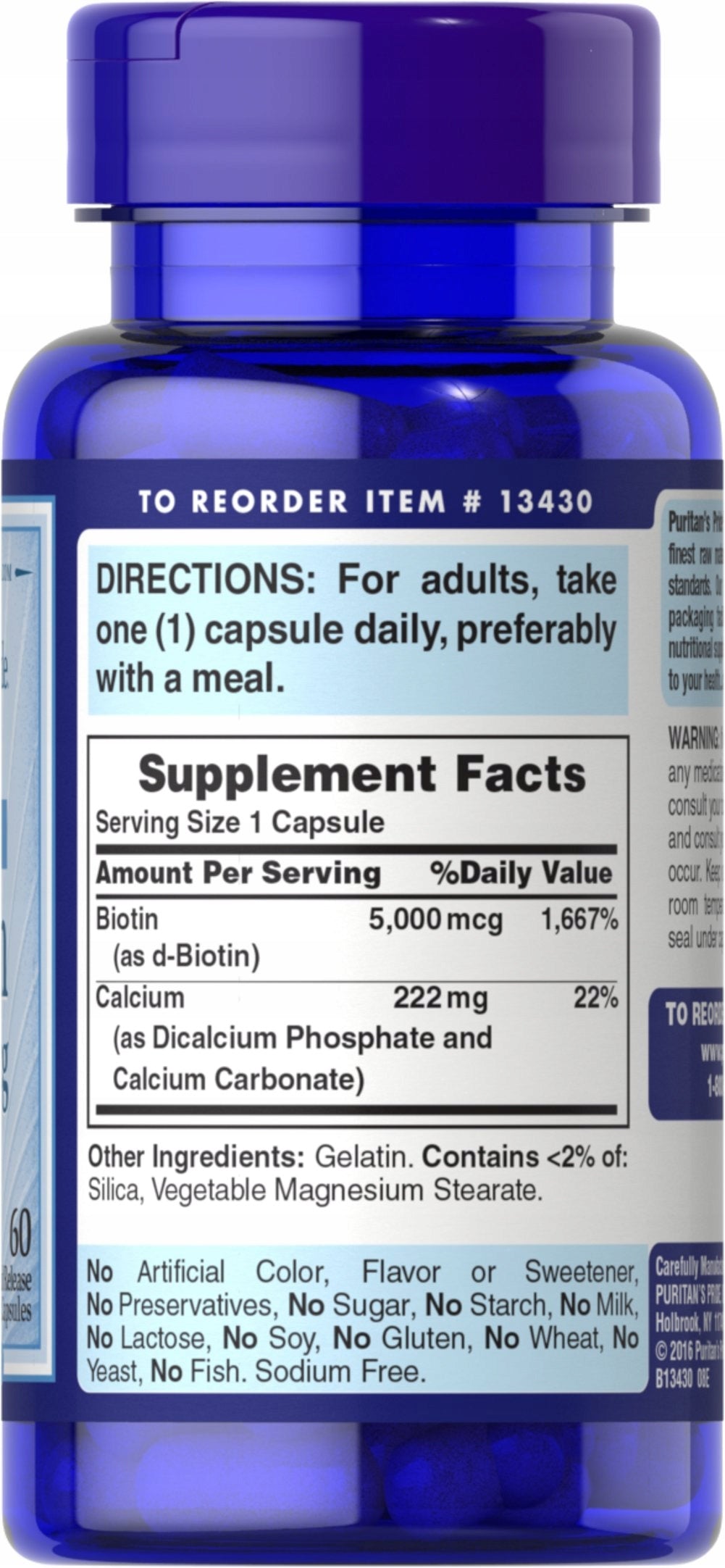 Puritans Pride Super Biotin 5000 mcg 60 capsules Expiration date at least 1 year from the date of purchase