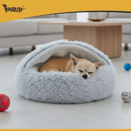 Purlov Dog cat bed S soft fluffy 44x38 cm with canopy Packaging status original