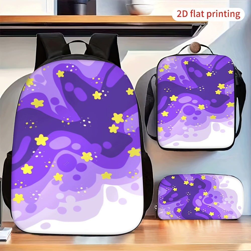 Purple Abstract Wavy Gradient Star Backpack Lunch Bag Pencil Pouch Set