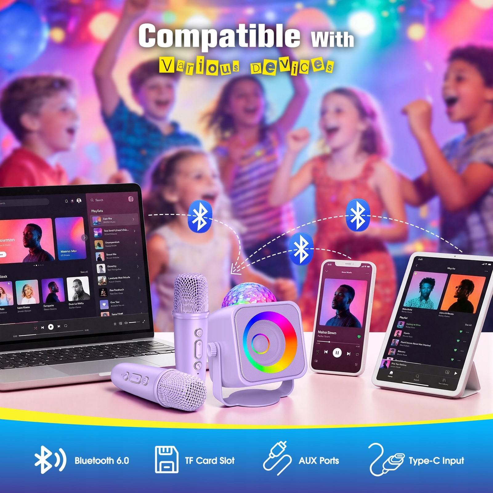 Purple Mini Karaoke Machine, Disco Set with Two Microphones Manufacturer code WJ121862BXXPP