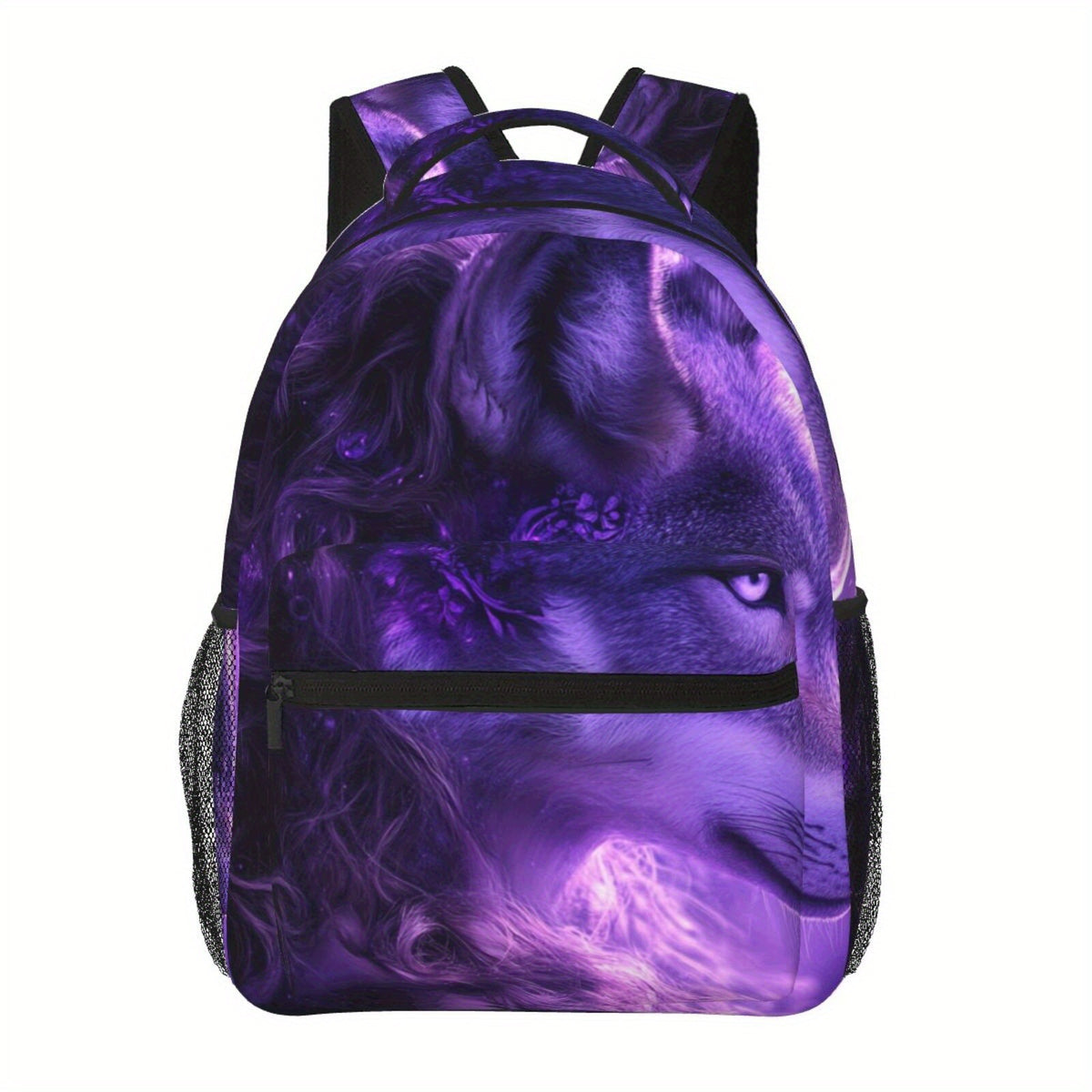 Purple Wolf Print Backpack, Lightweight, Large Capacity, Tablet Compartment