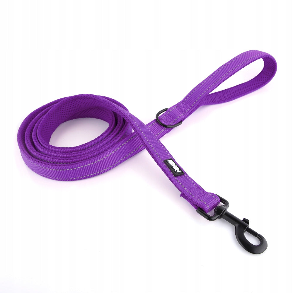 Purple dog leash 2 meter reflective with handle strong HUGGY DOGGY M Packaging status original