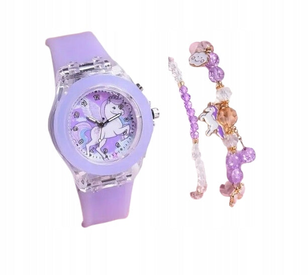 Purple watch glowing with unicorn bracelet gift girl