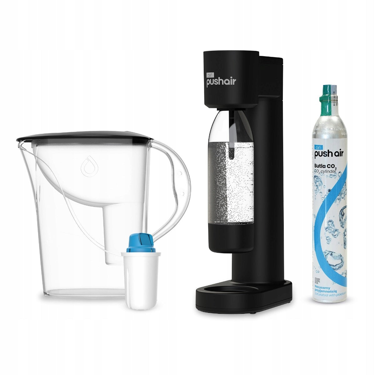 PushAir Saturator Black Cartridge Bottle 0,7 + Jug with Filter Mg+ Cl Packaging status original