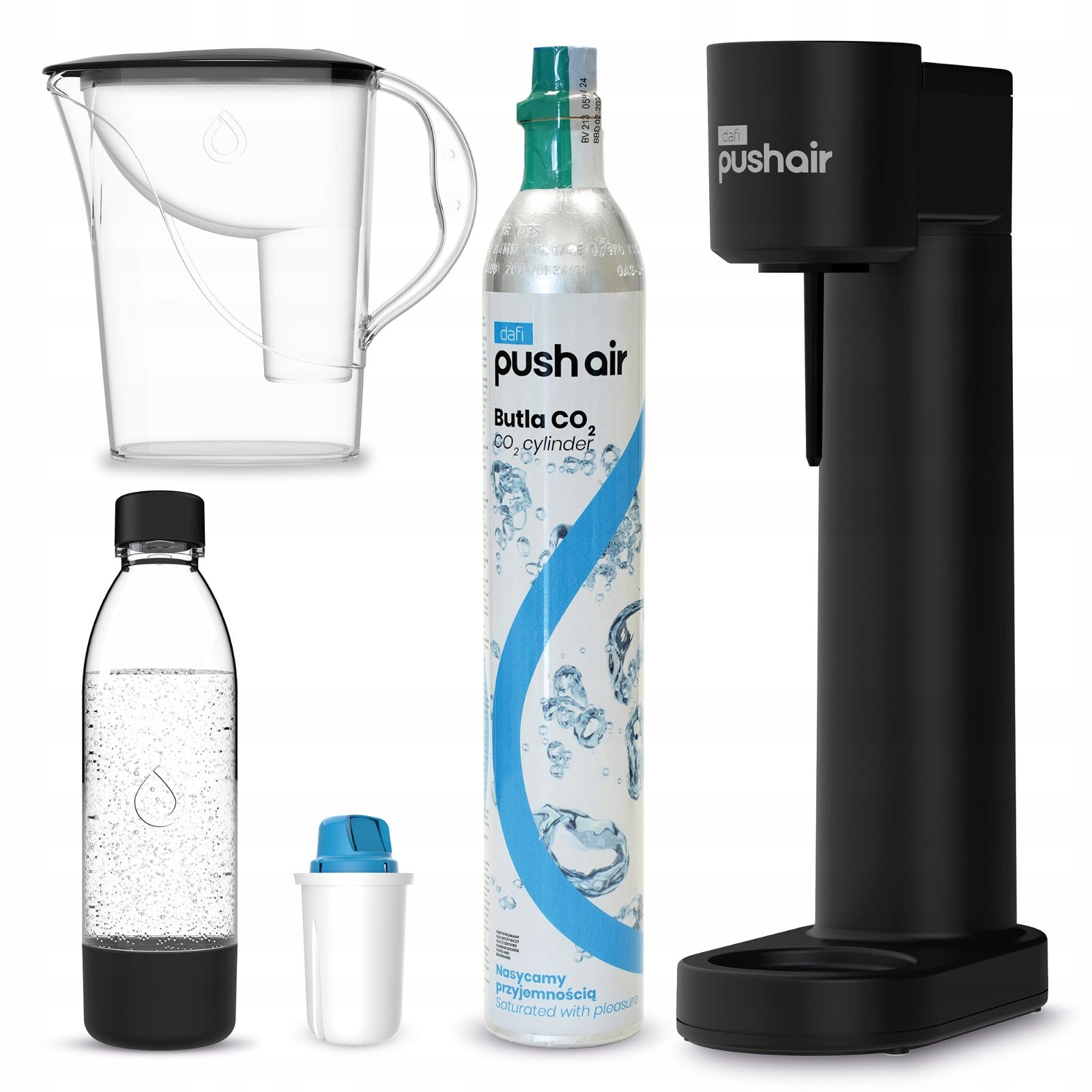 PushAir Saturator Black Cartridge Bottle 0,7 + Jug with Filter Mg+ Cl