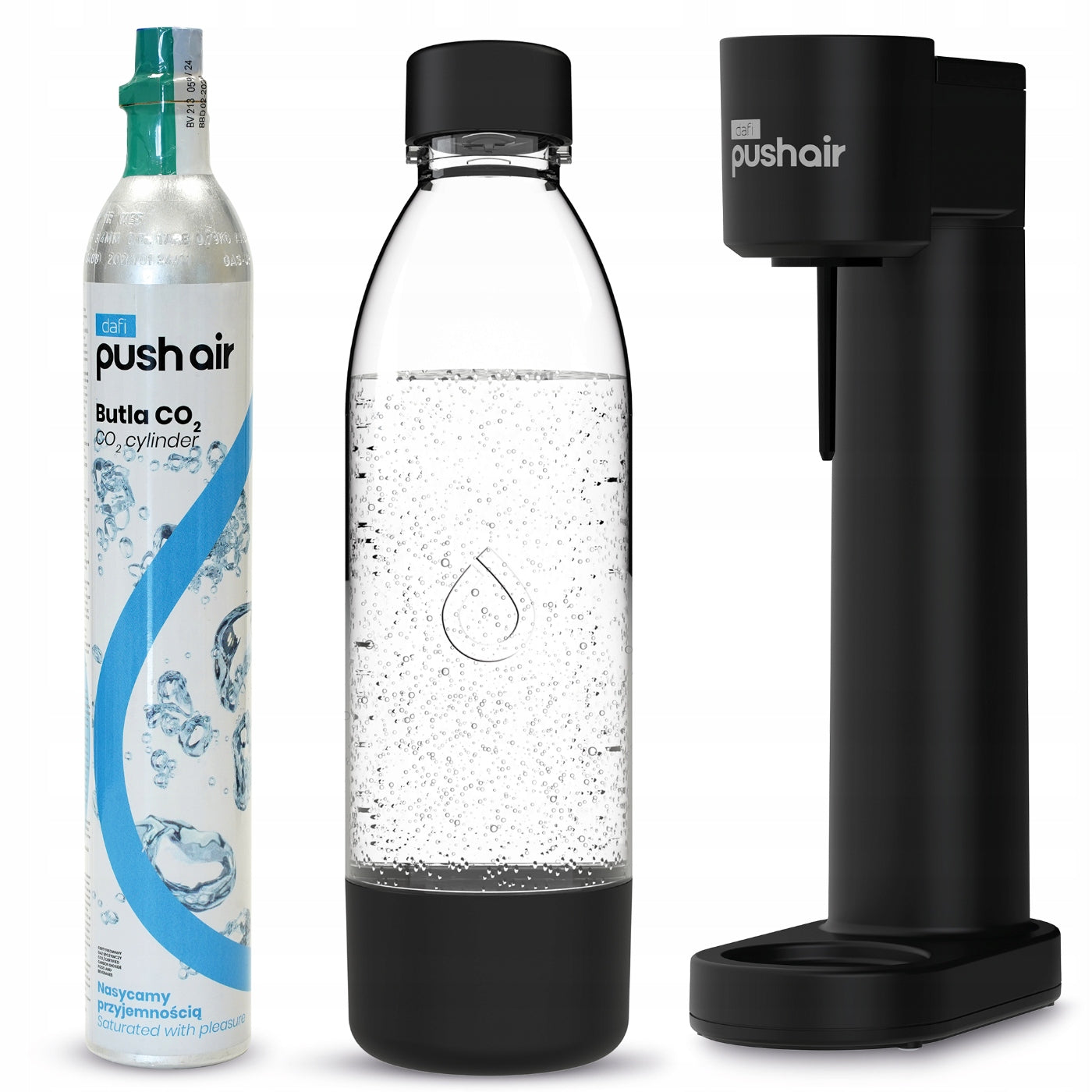 PushAir Water Saturator Dafi Siphon Black + CO2 Cartridge + Bottle 0,7